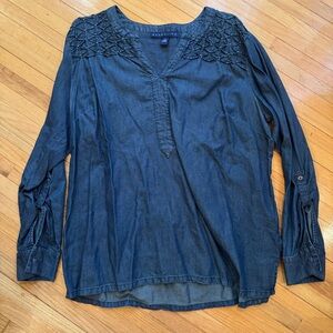 Bandolino Blue Relaxed Buttoned Cuffed Sleeve Top